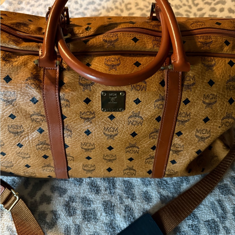 MCM Brown Visetos Monogram Large Size Duffel Bag with Leather Trim 🔥 - Picture 2 of 16